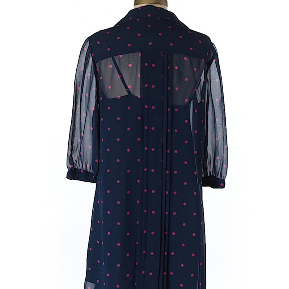 Navy blue pink polka dot print shift casual drest - Picture 1 of 2